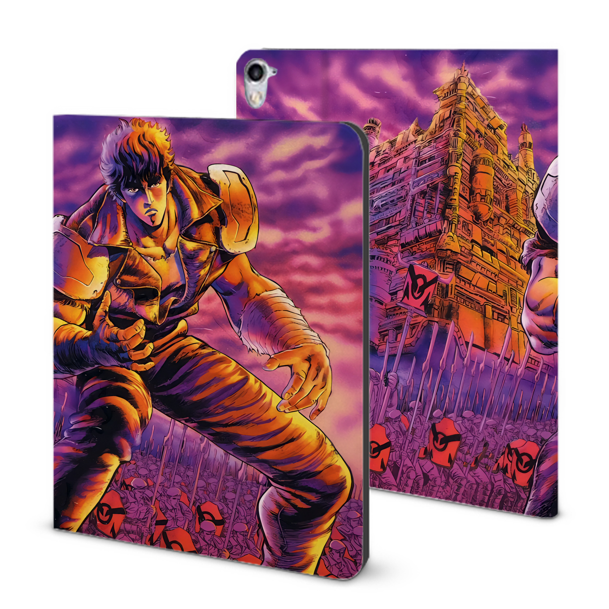 （画像用） 北斗の拳 Fist of the North Star IPad ケース ブック型 PUレザー TPU 耐衝撃 軽量 薄型 ペン収納なし 全面保護 IPad 各モデル対応